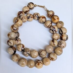 Vintage 19" Natural 77g Tiger Coral Bead Necklace 13mm Straight Strand